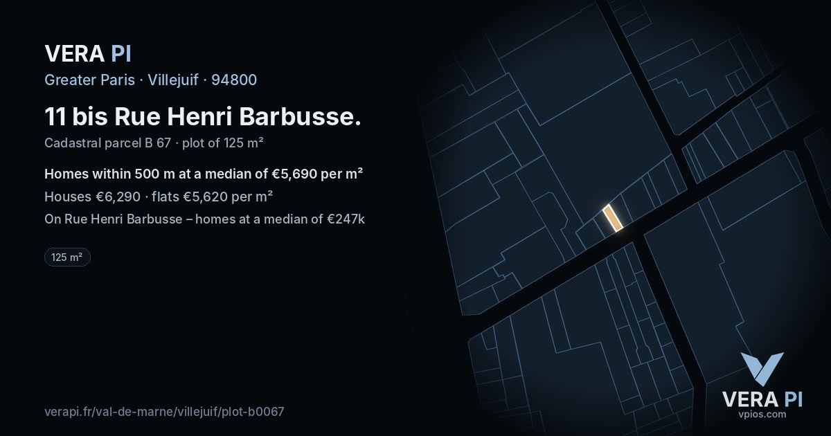 11 bis Rue Henri Barbusse, Villejuif at night – the plot lit, the parcels around coloured by the prices near them