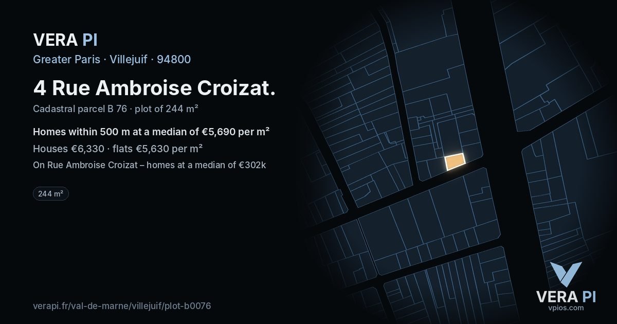 4 Rue Ambroise Croizat, Villejuif at night – the plot lit, the parcels around coloured by the prices near them