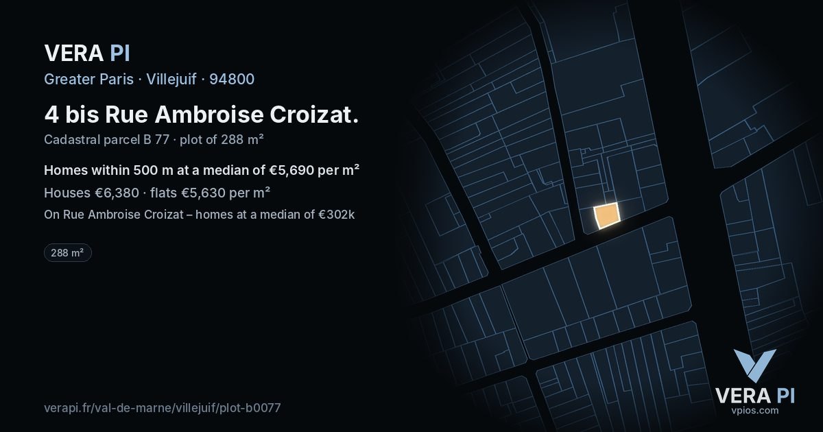 4 bis Rue Ambroise Croizat, Villejuif at night – the plot lit, the parcels around coloured by the prices near them