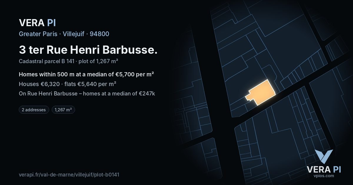 3 ter Rue Henri Barbusse, Villejuif at night – the plot lit, the parcels around coloured by the prices near them