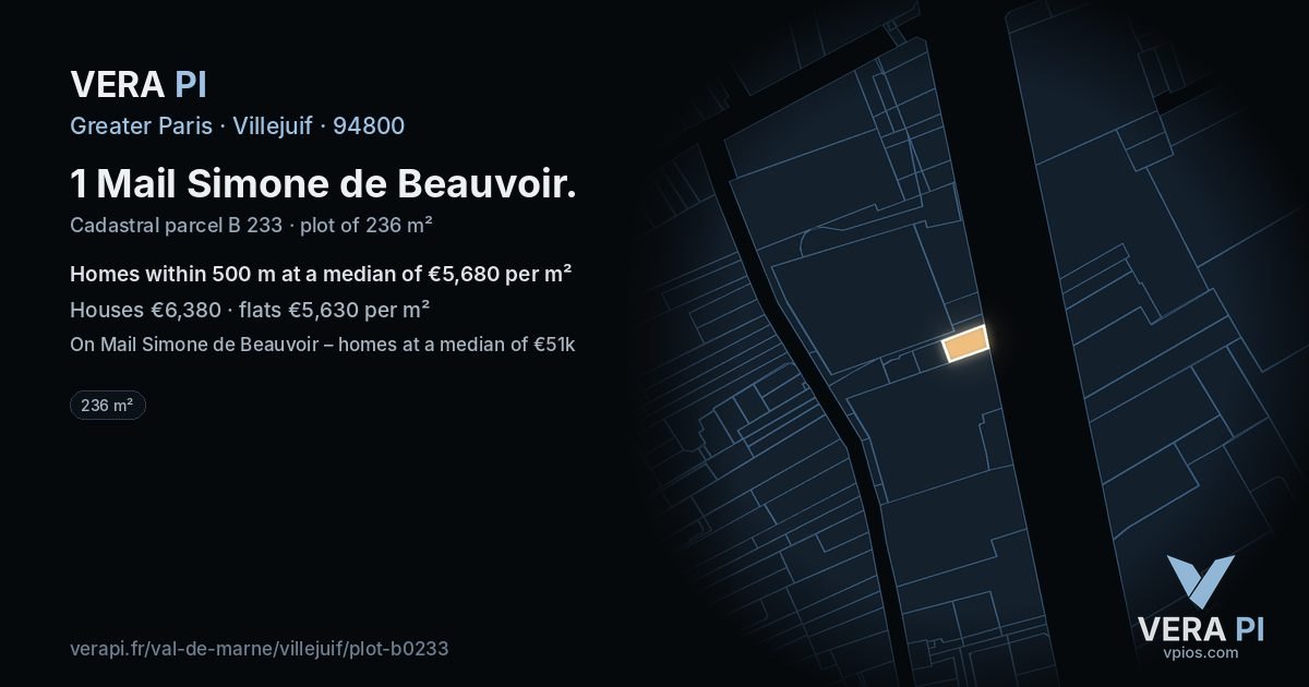 1 Mail Simone de Beauvoir, Villejuif at night – the plot lit, the parcels around coloured by the prices near them