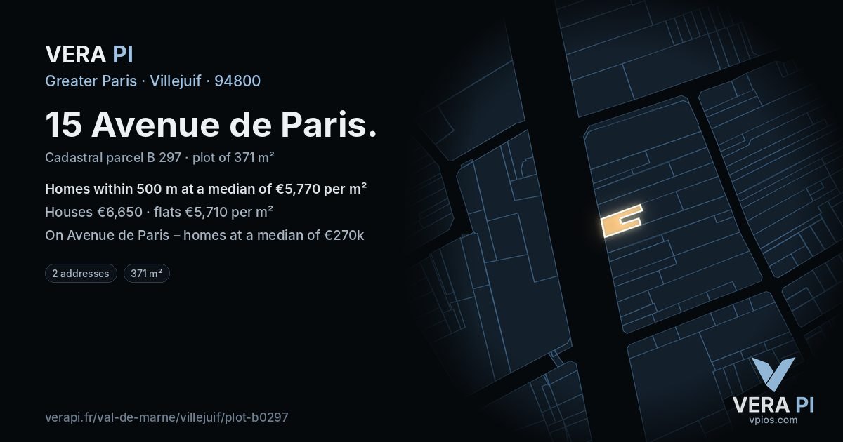 15 Avenue de Paris, Villejuif at night – the plot lit, the parcels around coloured by the prices near them