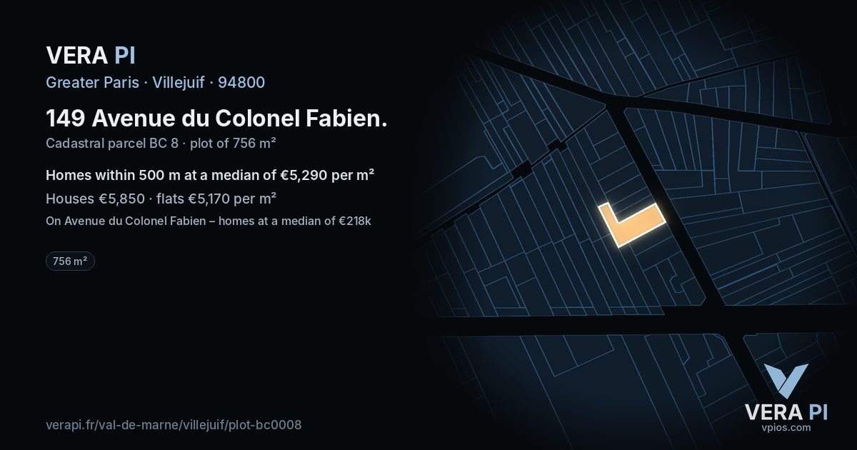 149 Avenue du Colonel Fabien, Villejuif at night – the plot lit, the parcels around coloured by the prices near them