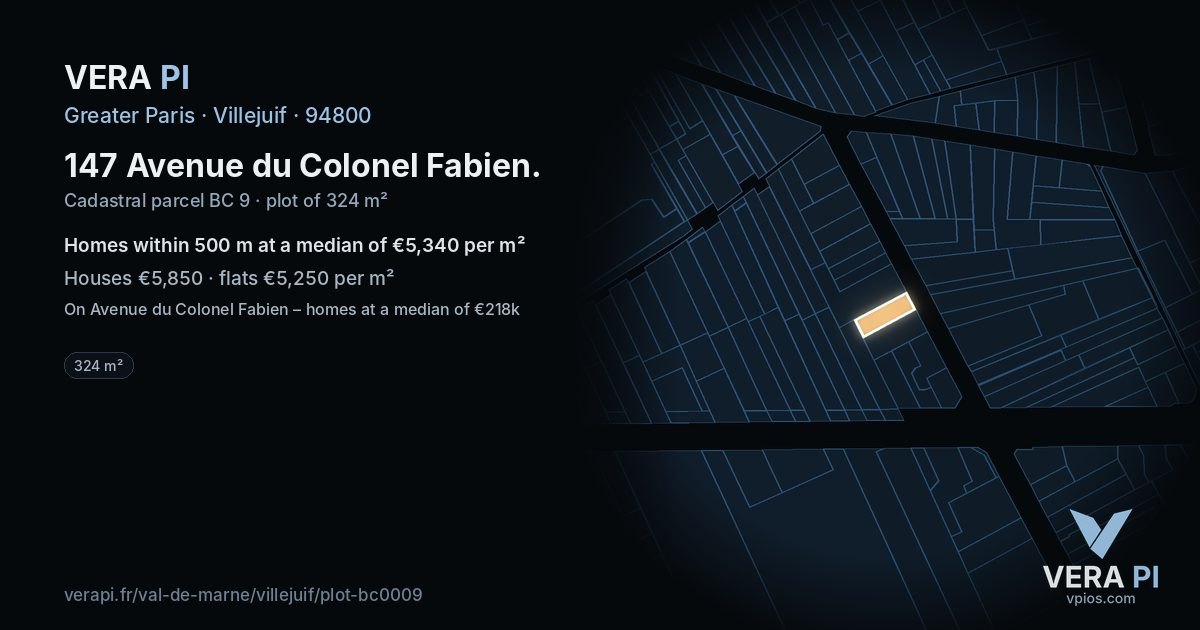 147 Avenue du Colonel Fabien, Villejuif at night – the plot lit, the parcels around coloured by the prices near them