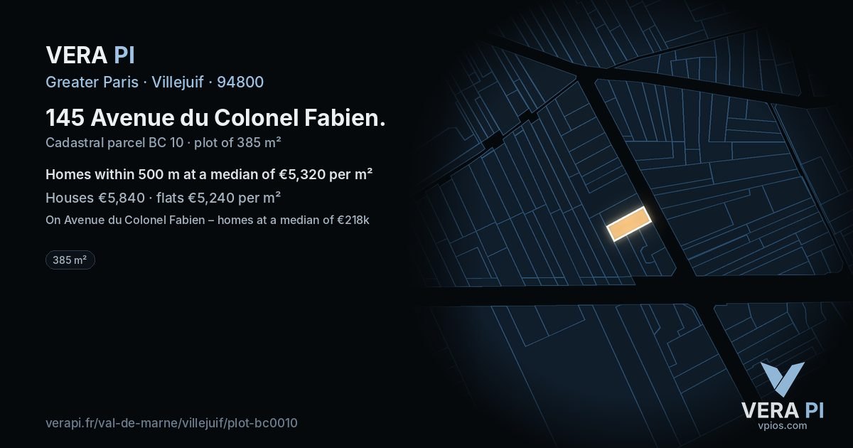 145 Avenue du Colonel Fabien, Villejuif at night – the plot lit, the parcels around coloured by the prices near them