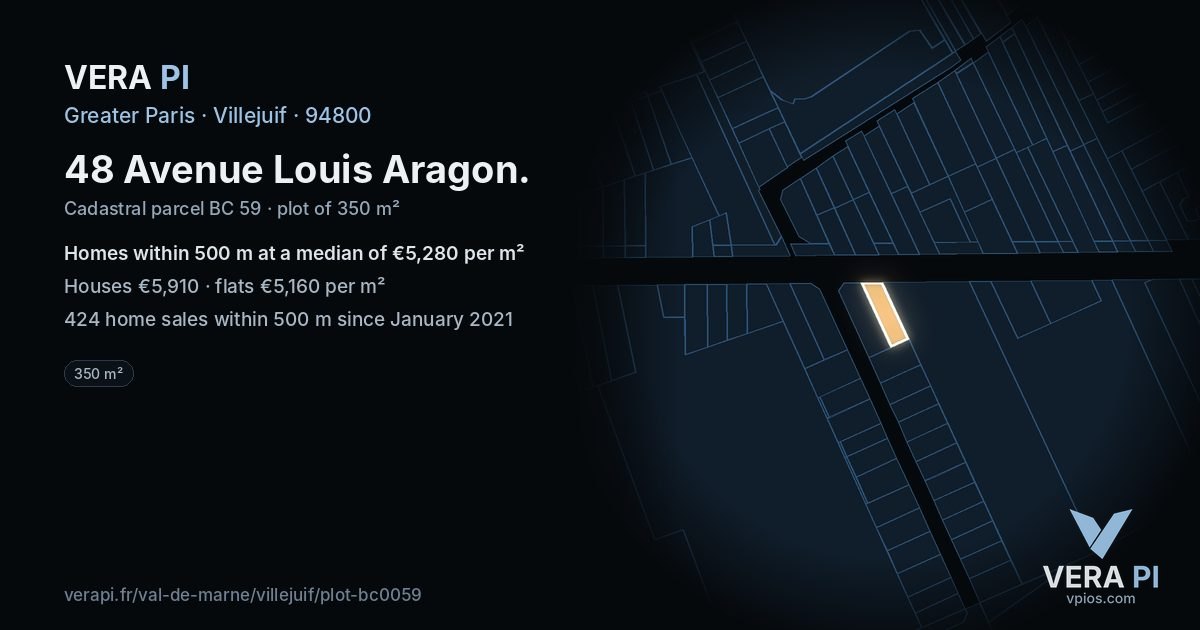 48 Avenue Louis Aragon, Villejuif at night – the plot lit, the parcels around coloured by the prices near them