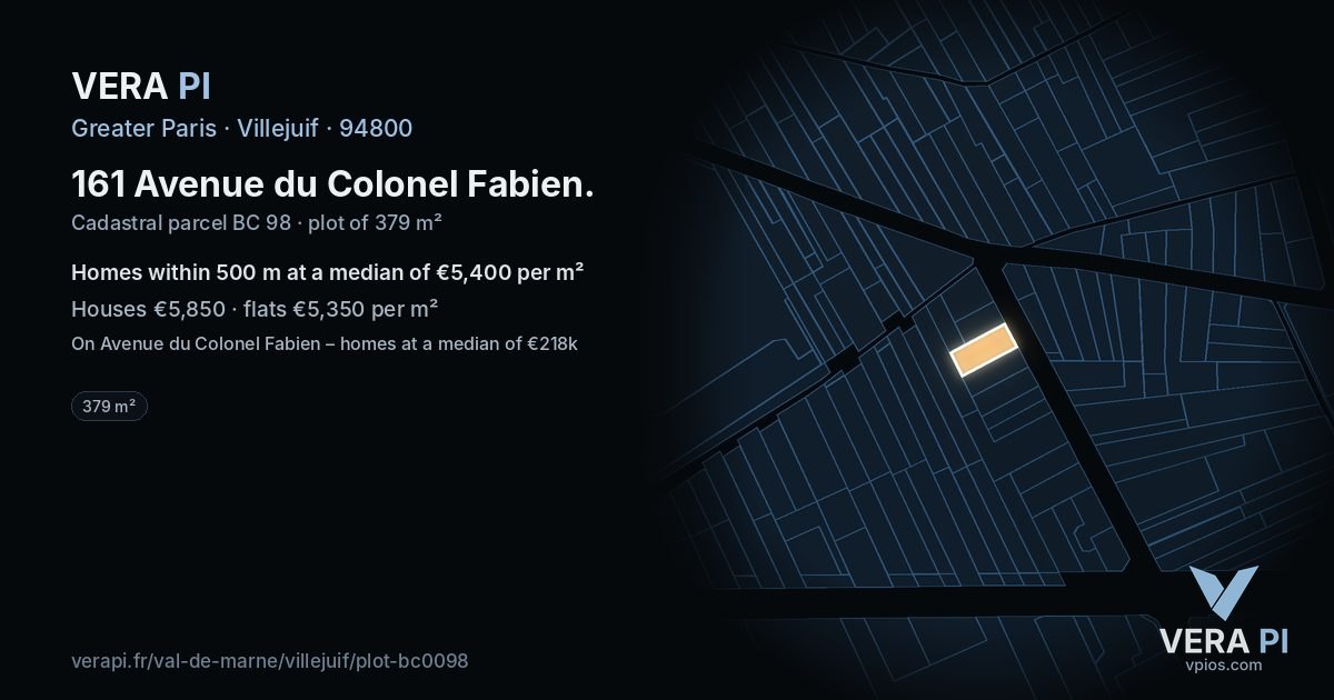 161 Avenue du Colonel Fabien, Villejuif at night – the plot lit, the parcels around coloured by the prices near them
