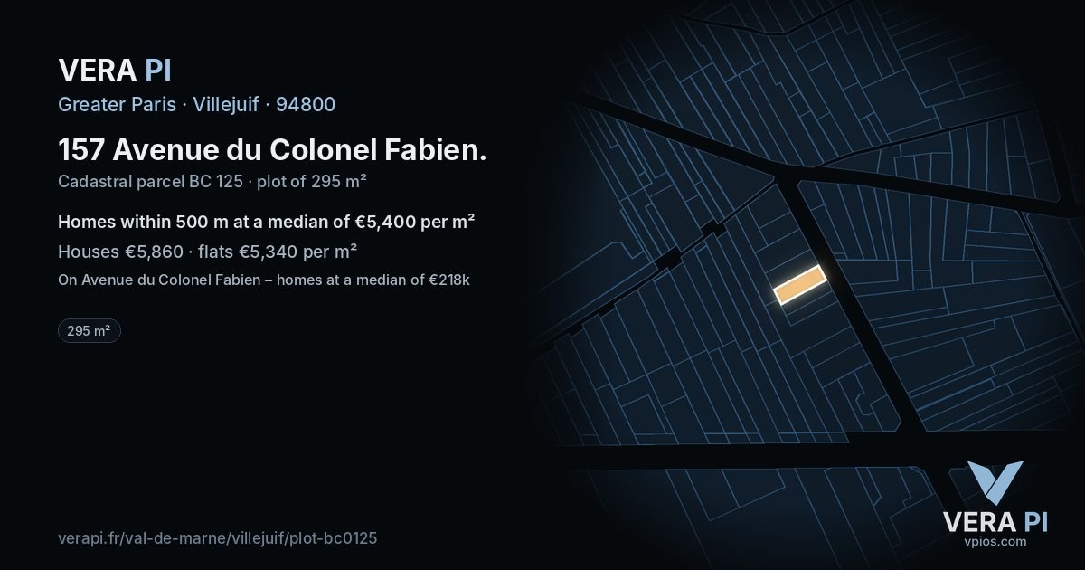 157 Avenue du Colonel Fabien, Villejuif at night – the plot lit, the parcels around coloured by the prices near them