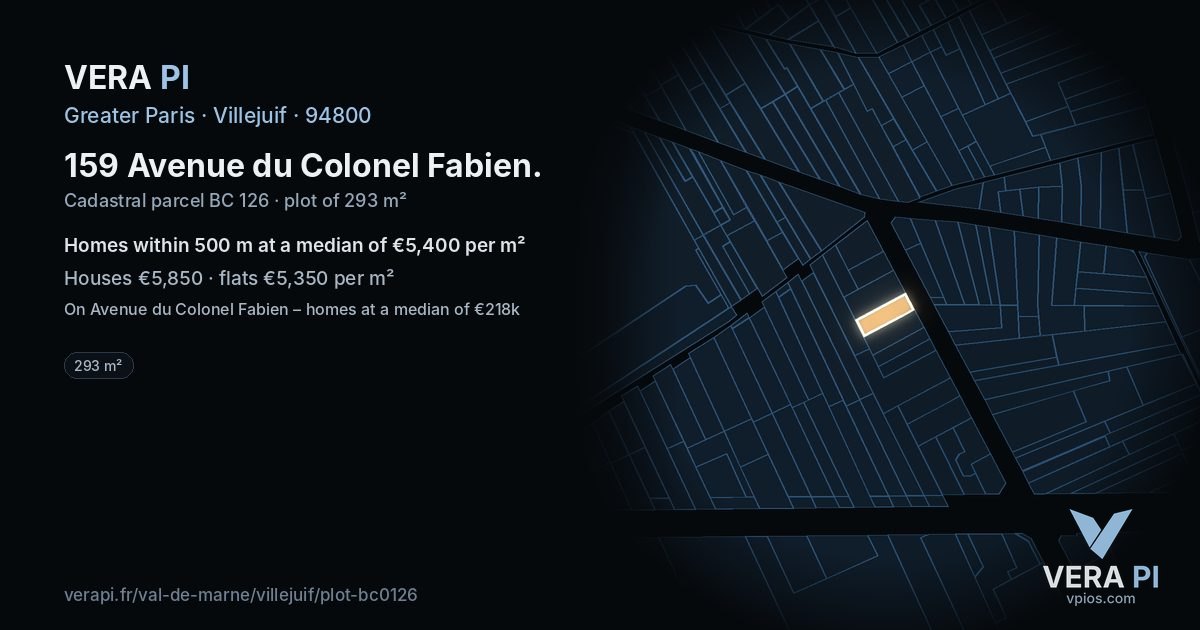 159 Avenue du Colonel Fabien, Villejuif at night – the plot lit, the parcels around coloured by the prices near them
