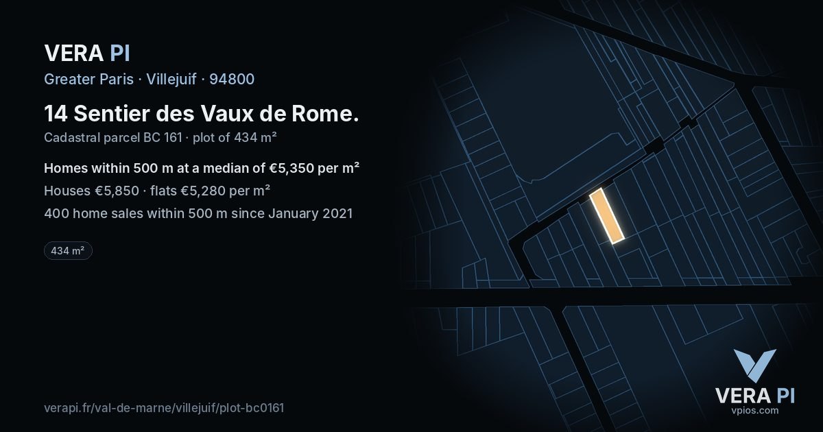 14 Sentier des Vaux de Rome, Villejuif at night – the plot lit, the parcels around coloured by the prices near them