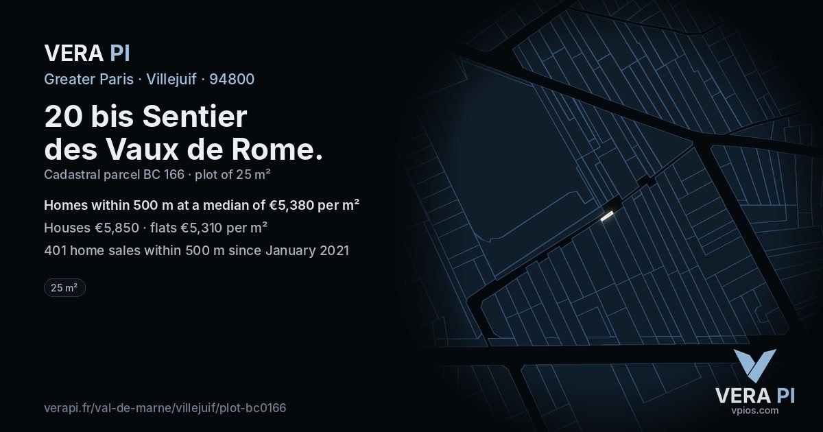 20 bis Sentier des Vaux de Rome, Villejuif at night – the plot lit, the parcels around coloured by the prices near them