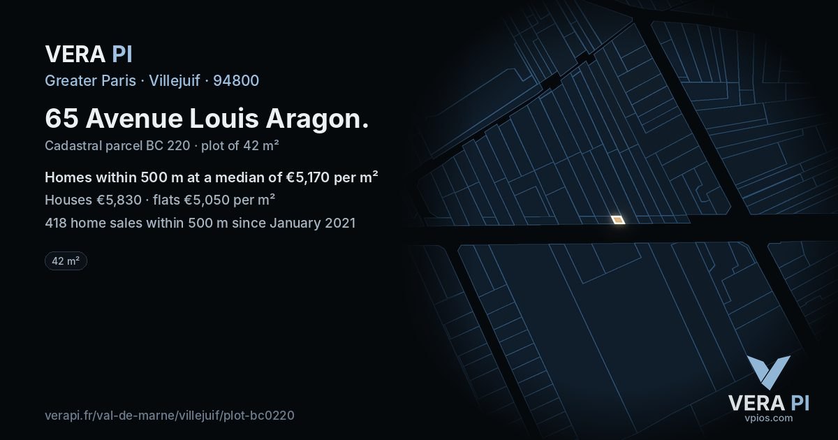65 Avenue Louis Aragon, Villejuif at night – the plot lit, the parcels around coloured by the prices near them