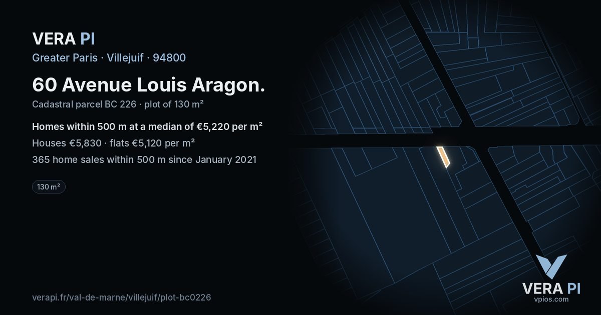 60 Avenue Louis Aragon, Villejuif at night – the plot lit, the parcels around coloured by the prices near them
