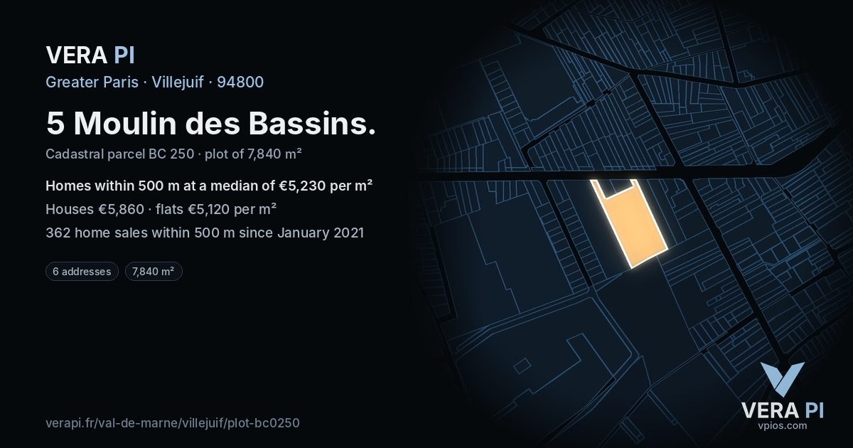 5 Moulin des Bassins, Villejuif at night – the plot lit, the parcels around coloured by the prices near them