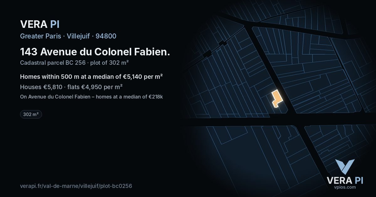 143 Avenue du Colonel Fabien, Villejuif at night – the plot lit, the parcels around coloured by the prices near them