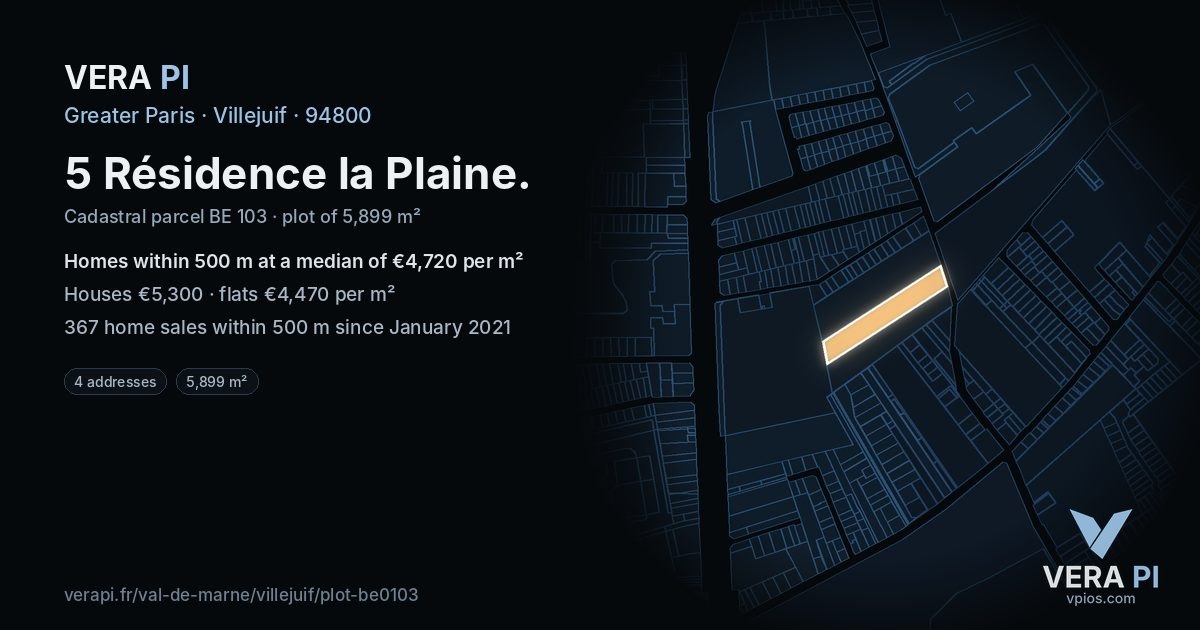 5 Résidence la Plaine, Villejuif at night – the plot lit, the parcels around coloured by the prices near them