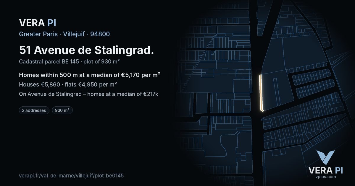 51 Avenue de Stalingrad, Villejuif at night – the plot lit, the parcels around coloured by the prices near them