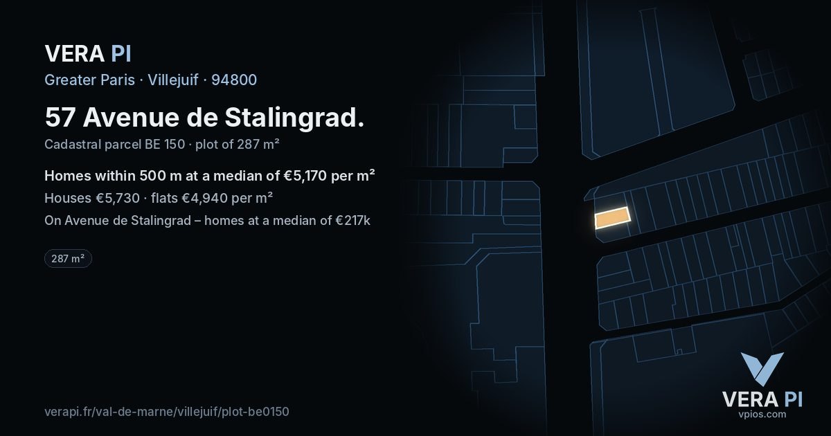 57 Avenue de Stalingrad, Villejuif at night – the plot lit, the parcels around coloured by the prices near them