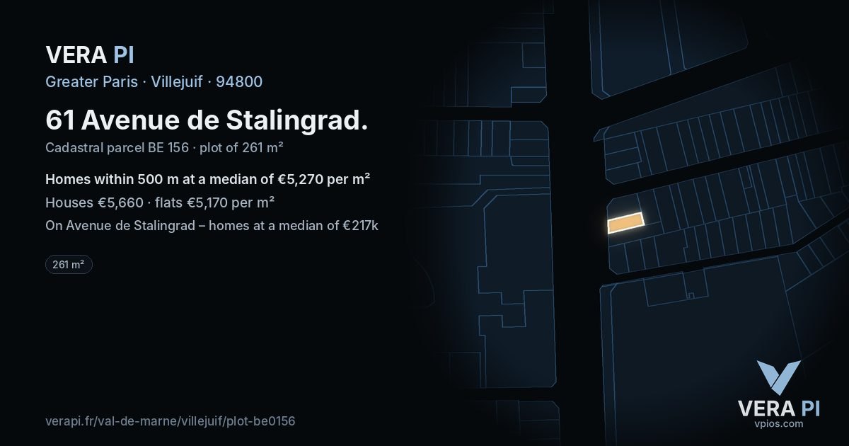 61 Avenue de Stalingrad, Villejuif at night – the plot lit, the parcels around coloured by the prices near them