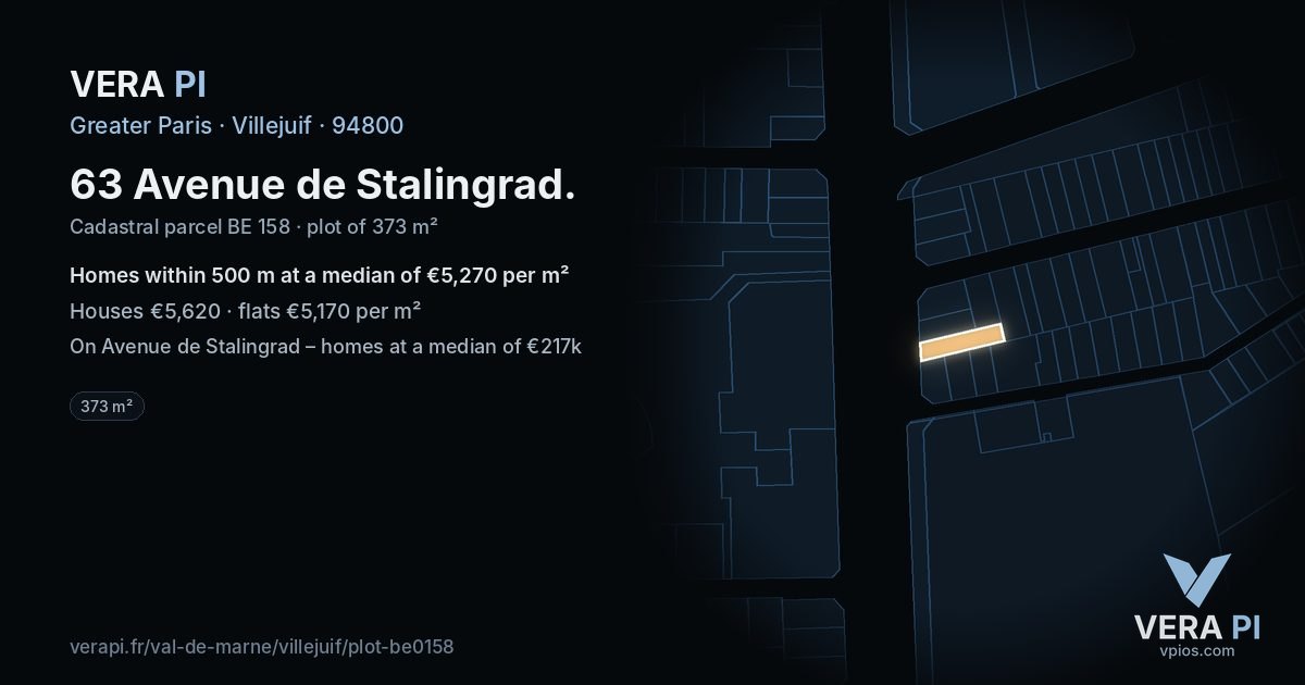 63 Avenue de Stalingrad, Villejuif at night – the plot lit, the parcels around coloured by the prices near them