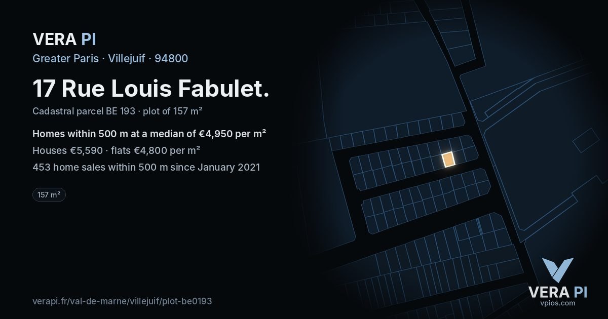 17 Rue Louis Fabulet, Villejuif at night – the plot lit, the parcels around coloured by the prices near them