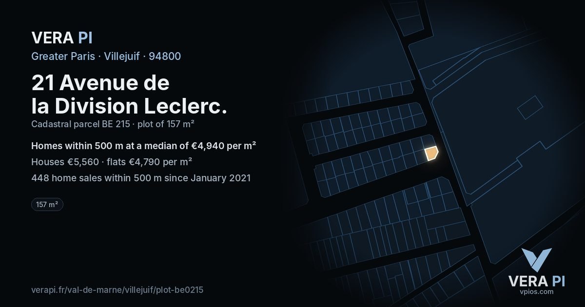 21 Avenue de la Division Leclerc, Villejuif at night – the plot lit, the parcels around coloured by the prices near them
