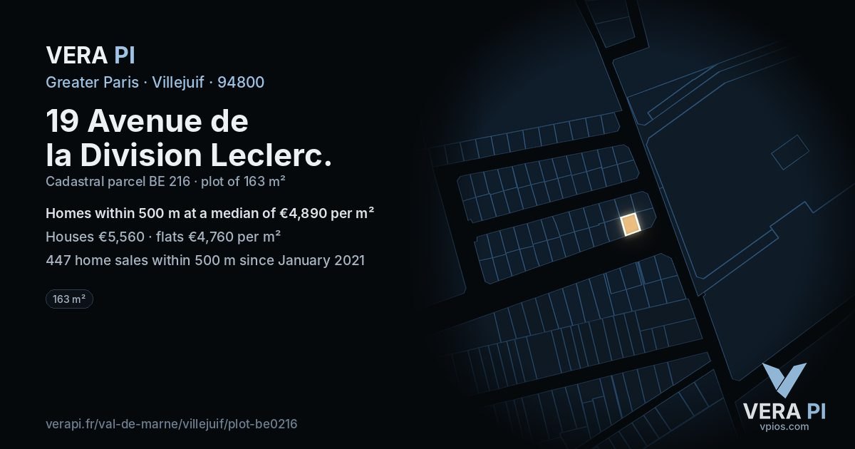 19 Avenue de la Division Leclerc, Villejuif at night – the plot lit, the parcels around coloured by the prices near them