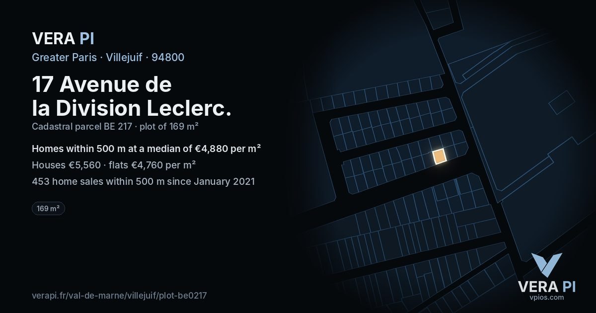 17 Avenue de la Division Leclerc, Villejuif at night – the plot lit, the parcels around coloured by the prices near them
