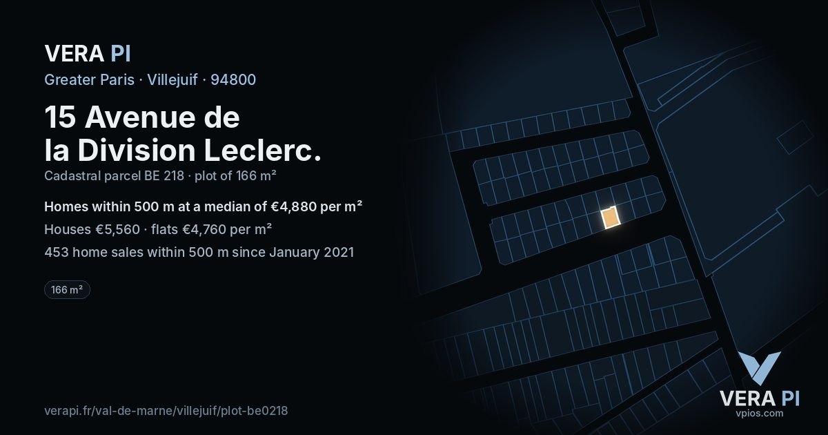 15 Avenue de la Division Leclerc, Villejuif at night – the plot lit, the parcels around coloured by the prices near them