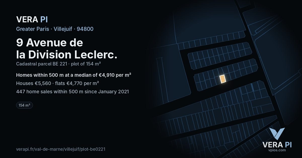 9 Avenue de la Division Leclerc, Villejuif at night – the plot lit, the parcels around coloured by the prices near them