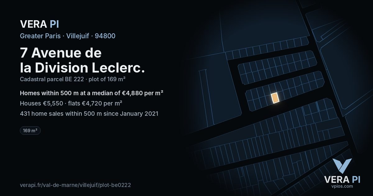 7 Avenue de la Division Leclerc, Villejuif at night – the plot lit, the parcels around coloured by the prices near them