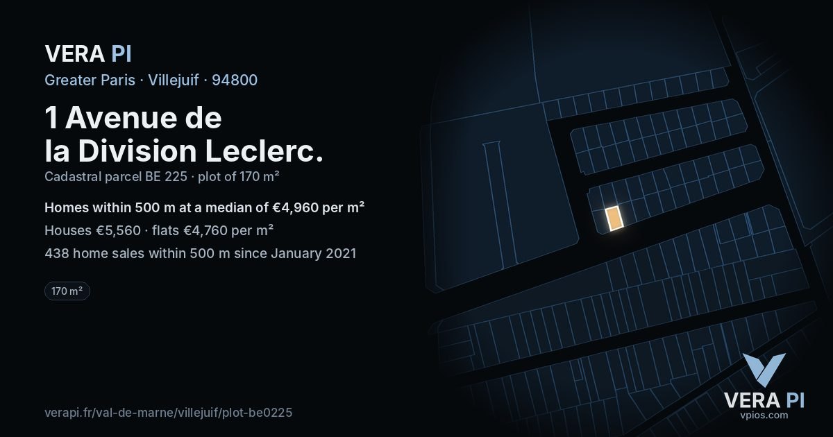 1 Avenue de la Division Leclerc, Villejuif at night – the plot lit, the parcels around coloured by the prices near them
