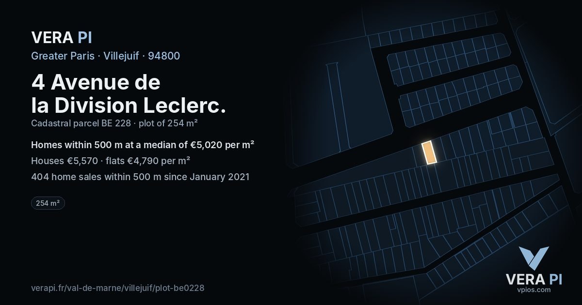 4 Avenue de la Division Leclerc, Villejuif at night – the plot lit, the parcels around coloured by the prices near them