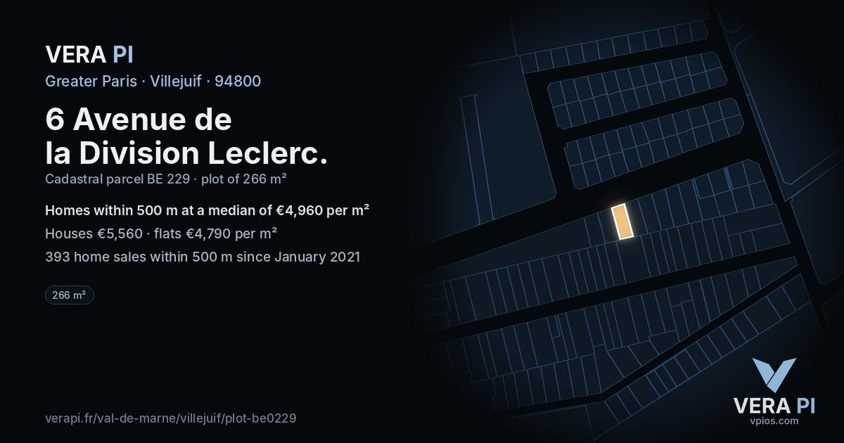 6 Avenue de la Division Leclerc, Villejuif at night – the plot lit, the parcels around coloured by the prices near them