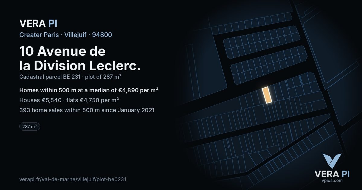 10 Avenue de la Division Leclerc, Villejuif at night – the plot lit, the parcels around coloured by the prices near them