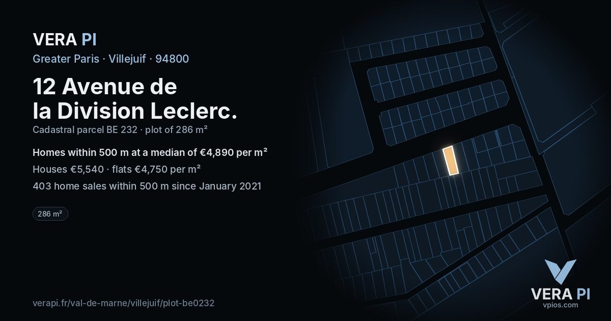 12 Avenue de la Division Leclerc, Villejuif at night – the plot lit, the parcels around coloured by the prices near them