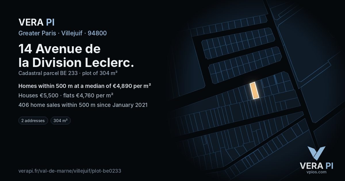 14 Avenue de la Division Leclerc, Villejuif at night – the plot lit, the parcels around coloured by the prices near them