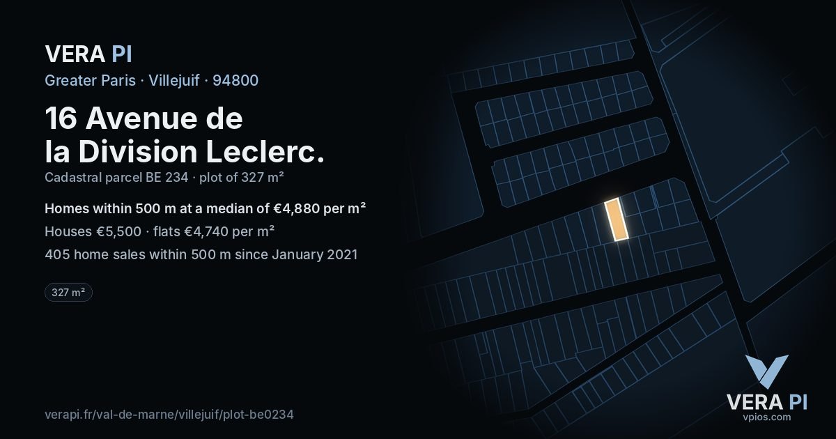 16 Avenue de la Division Leclerc, Villejuif at night – the plot lit, the parcels around coloured by the prices near them