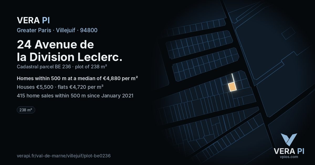24 Avenue de la Division Leclerc, Villejuif at night – the plot lit, the parcels around coloured by the prices near them