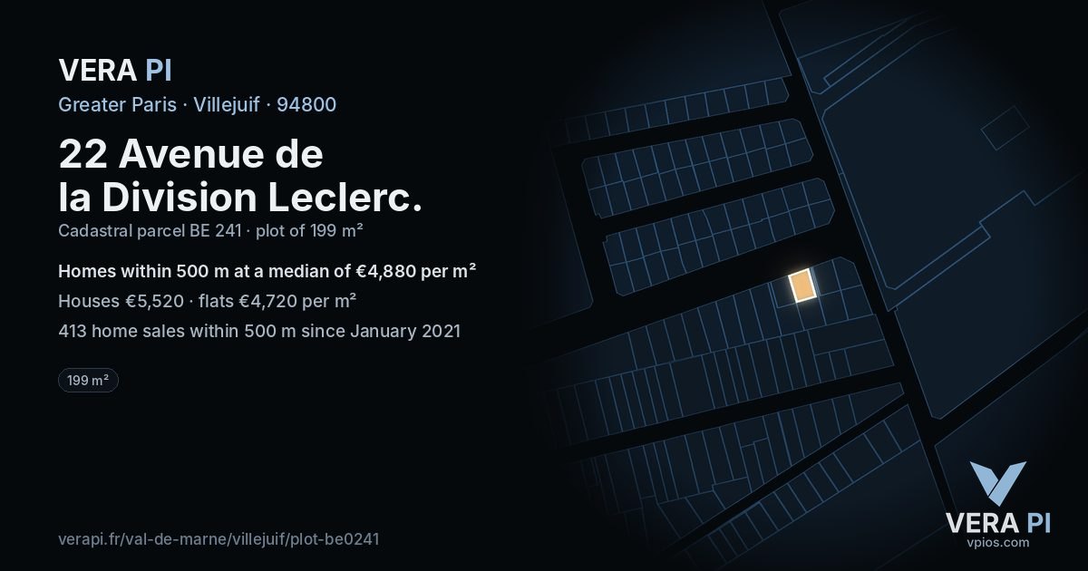 22 Avenue de la Division Leclerc, Villejuif at night – the plot lit, the parcels around coloured by the prices near them