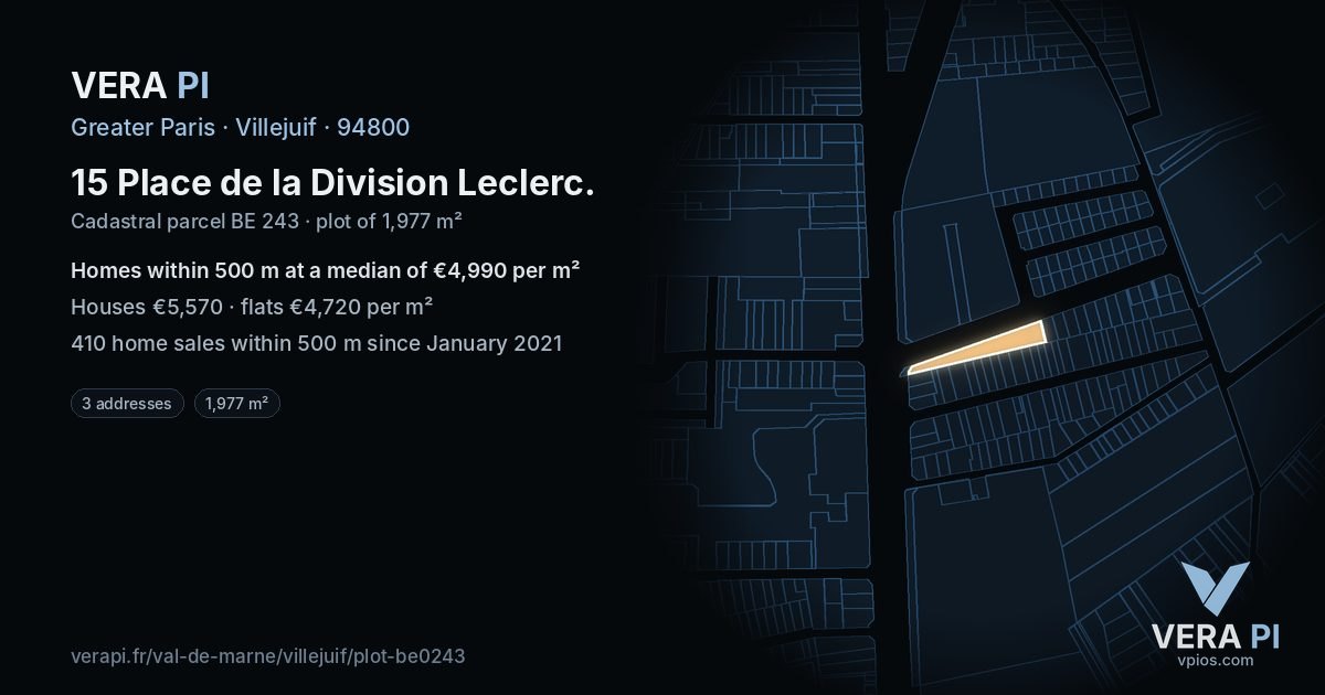 15 Place de la Division Leclerc, Villejuif at night – the plot lit, the parcels around coloured by the prices near them