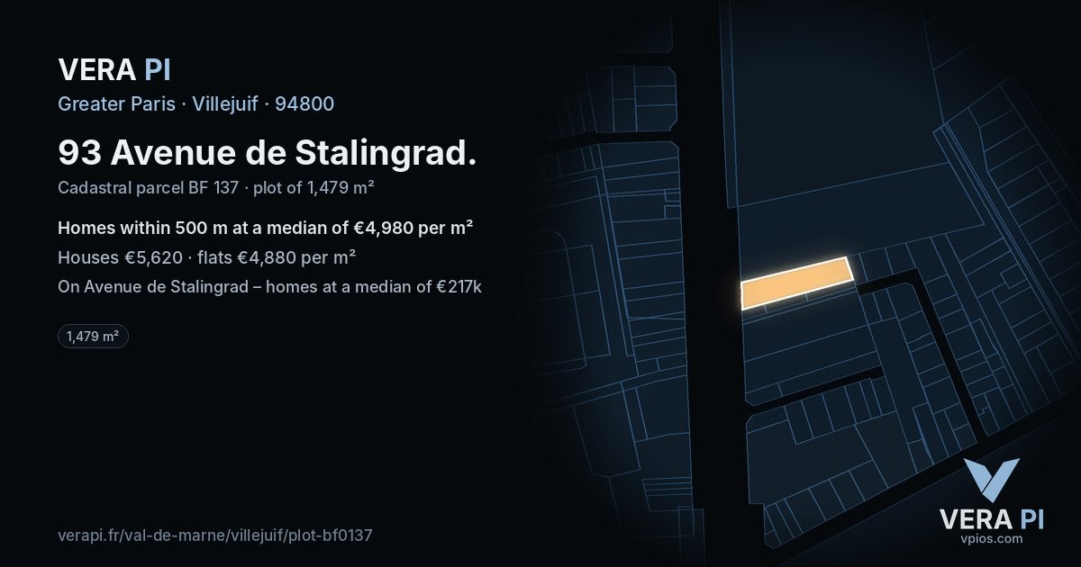 93 Avenue de Stalingrad, Villejuif at night – the plot lit, the parcels around coloured by the prices near them