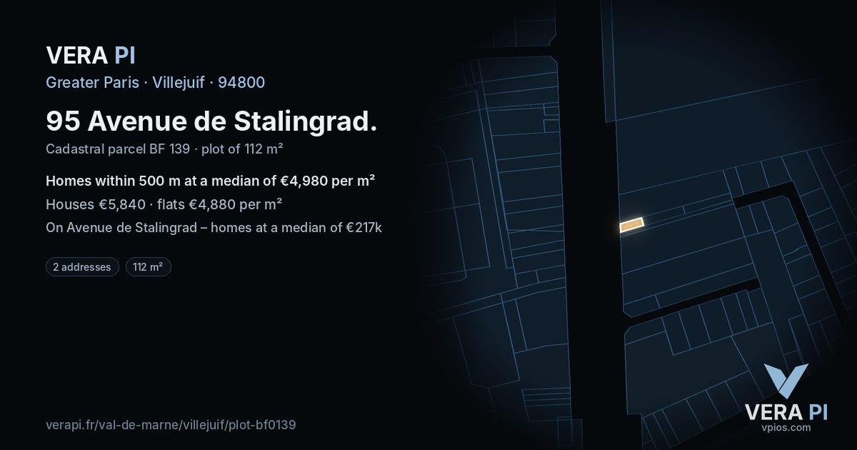 95 Avenue de Stalingrad, Villejuif at night – the plot lit, the parcels around coloured by the prices near them
