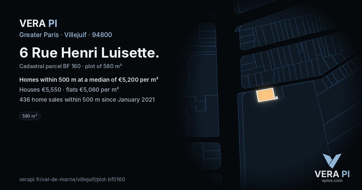 6 Rue Henri Luisette, Villejuif at night – the plot lit, the parcels around coloured by the prices near them