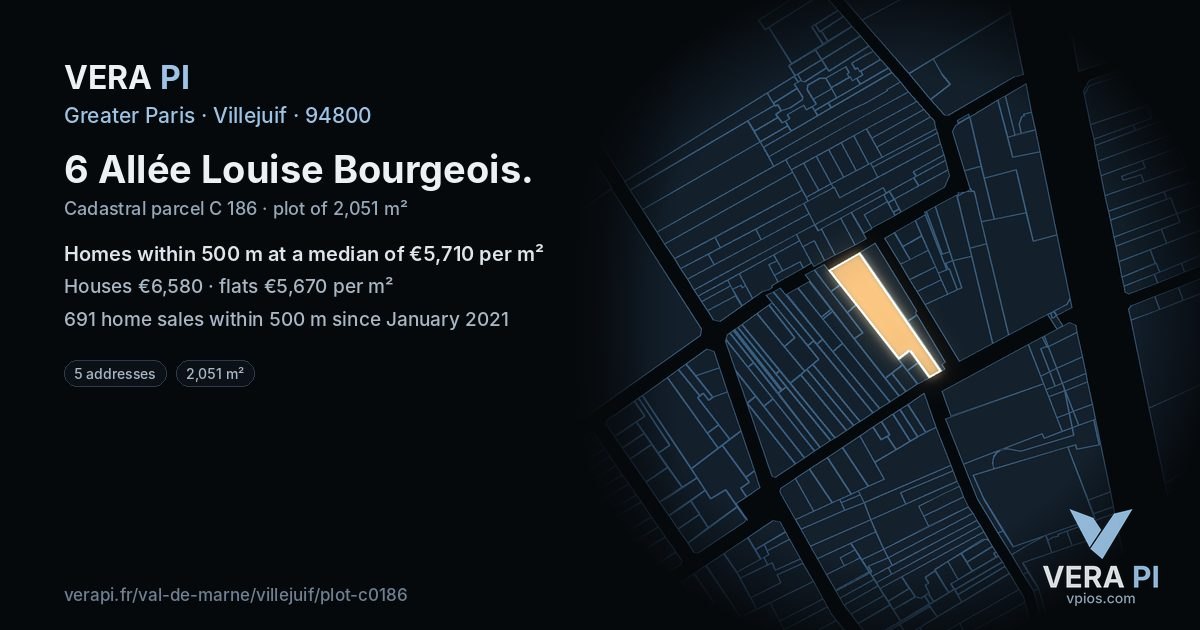 6 Allée Louise Bourgeois, Villejuif at night – the plot lit, the parcels around coloured by the prices near them