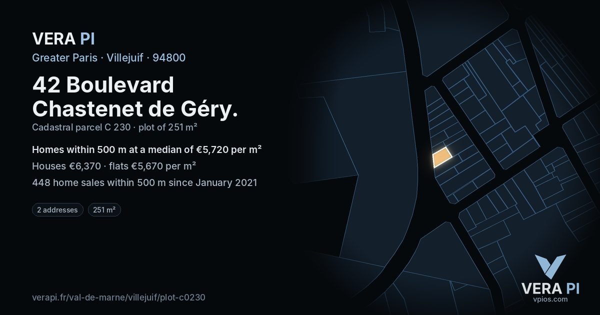 42 Boulevard Chastenet de Géry, Villejuif at night – the plot lit, the parcels around coloured by the prices near them