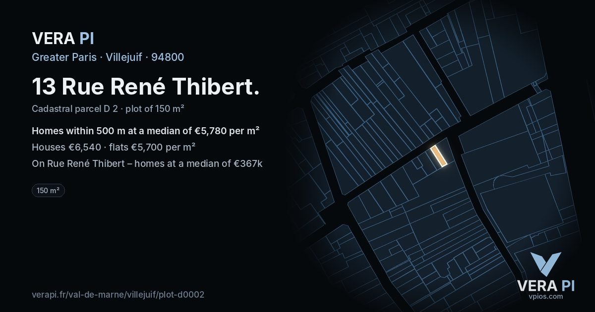 13 Rue René Thibert, Villejuif at night – the plot lit, the parcels around coloured by the prices near them