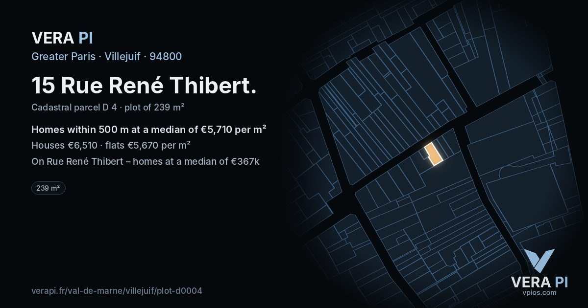 15 Rue René Thibert, Villejuif at night – the plot lit, the parcels around coloured by the prices near them