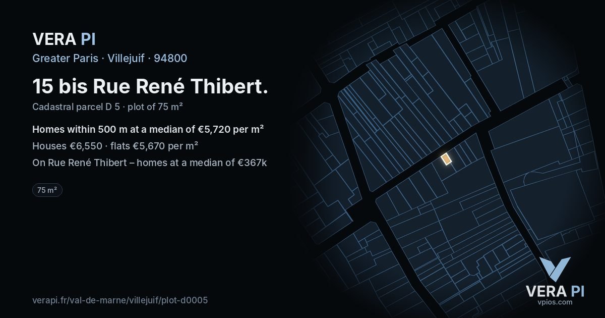 15 bis Rue René Thibert, Villejuif at night – the plot lit, the parcels around coloured by the prices near them