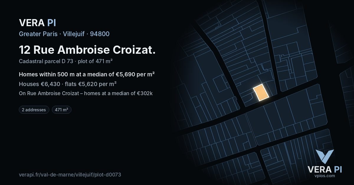 12 Rue Ambroise Croizat, Villejuif at night – the plot lit, the parcels around coloured by the prices near them